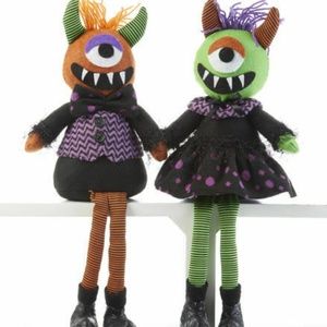 Halloween Mr & Mrs Couple Monster Cyclops Doll Shelf Sitter Delton  S/2
